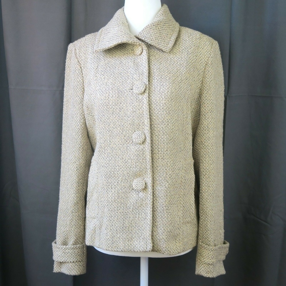 Chico's Gold Flecked Tweed Jacket Size 0 (4)